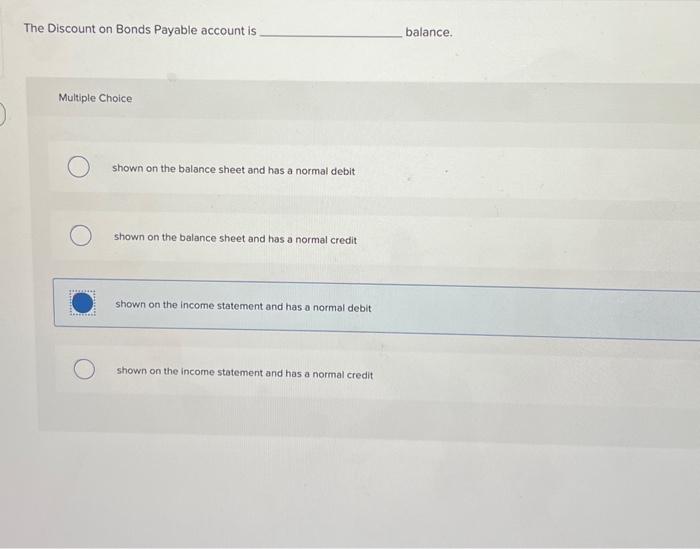 Solved The Discount on Bonds Payable account is balance. | Chegg.com