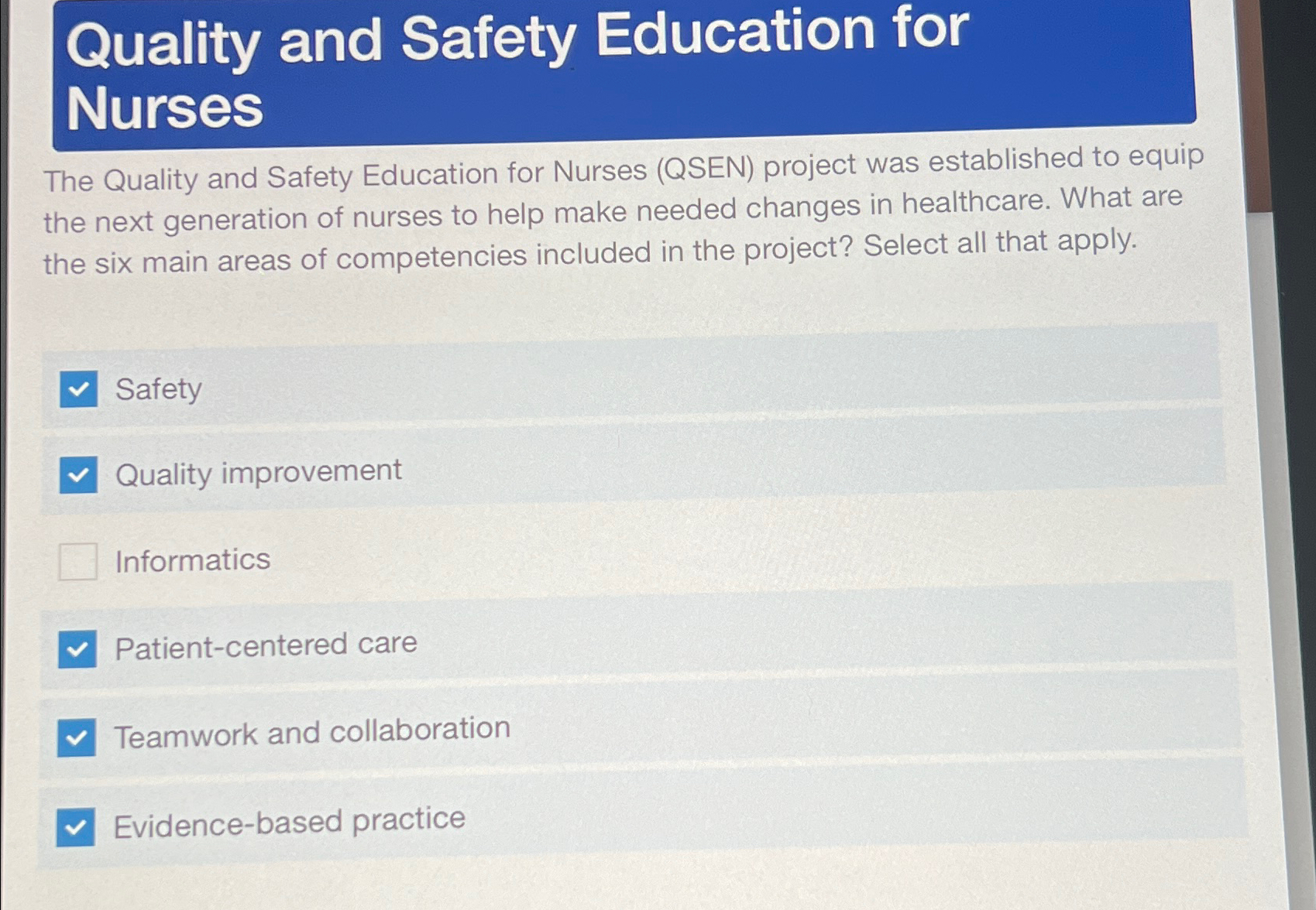 Solved Quality and Safety Education for NursesThe Quality