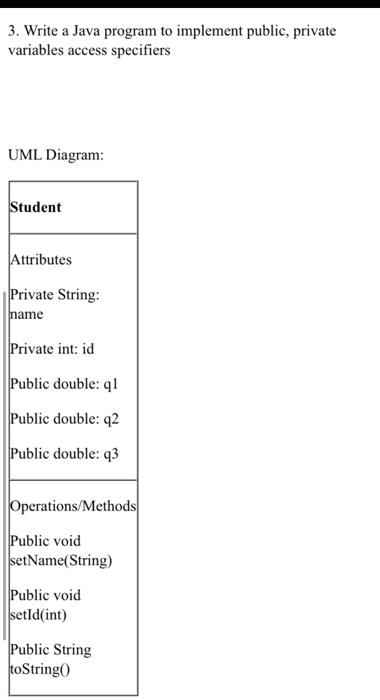 Solved 3. Write a Java program to implement public, private | Chegg.com
