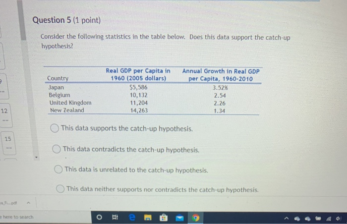 Solved Question 5 (1 point) Consider the following | Chegg.com