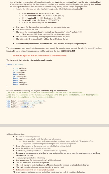 You will write a program that will calculate the | Chegg.com