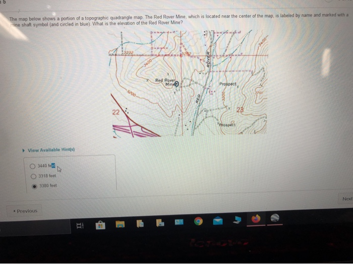 Solved The map below shows a portion of a topographic