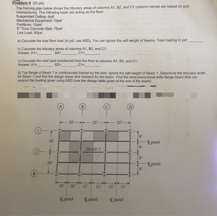 Solved Problem 4 (25 pts) The framing plan below shows the | Chegg.com