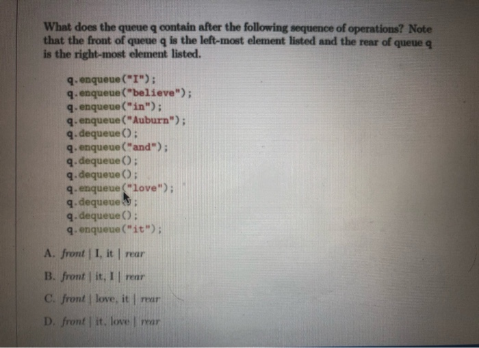 Solved Draw the contents of the queue after the following