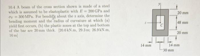 Solved 20 mm 10.4 A beam of the cross section shown is made | Chegg.com
