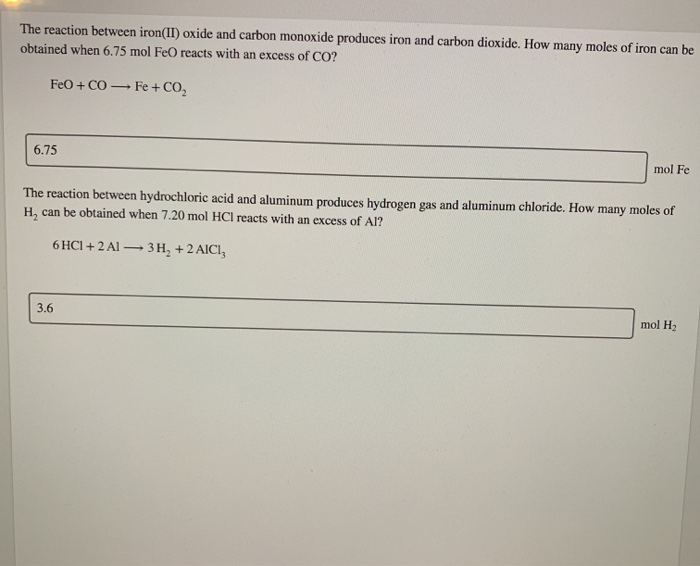 Solved The reaction between iron(II) oxide and carbon