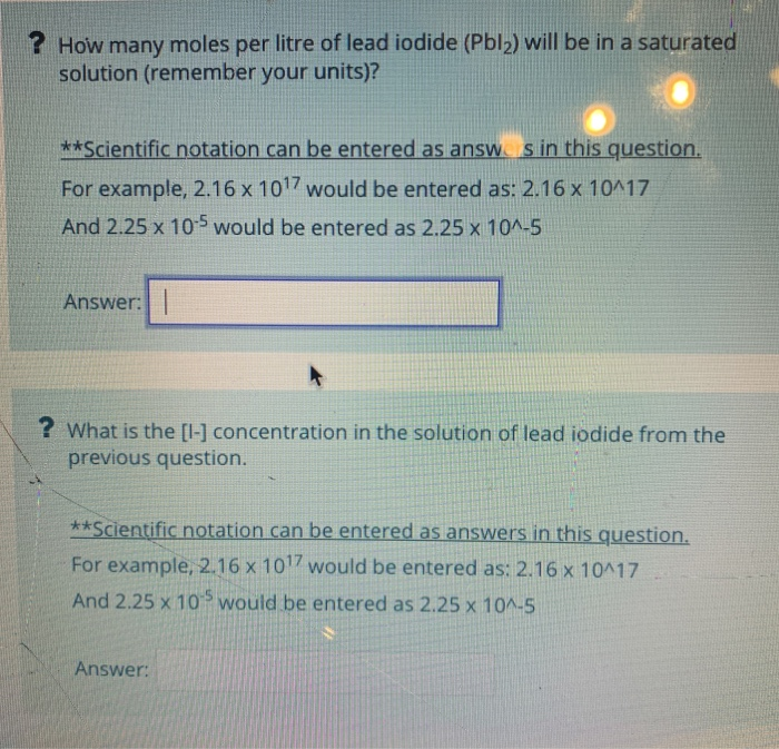 How many moles per litre of lead iodide (Pbl2) will