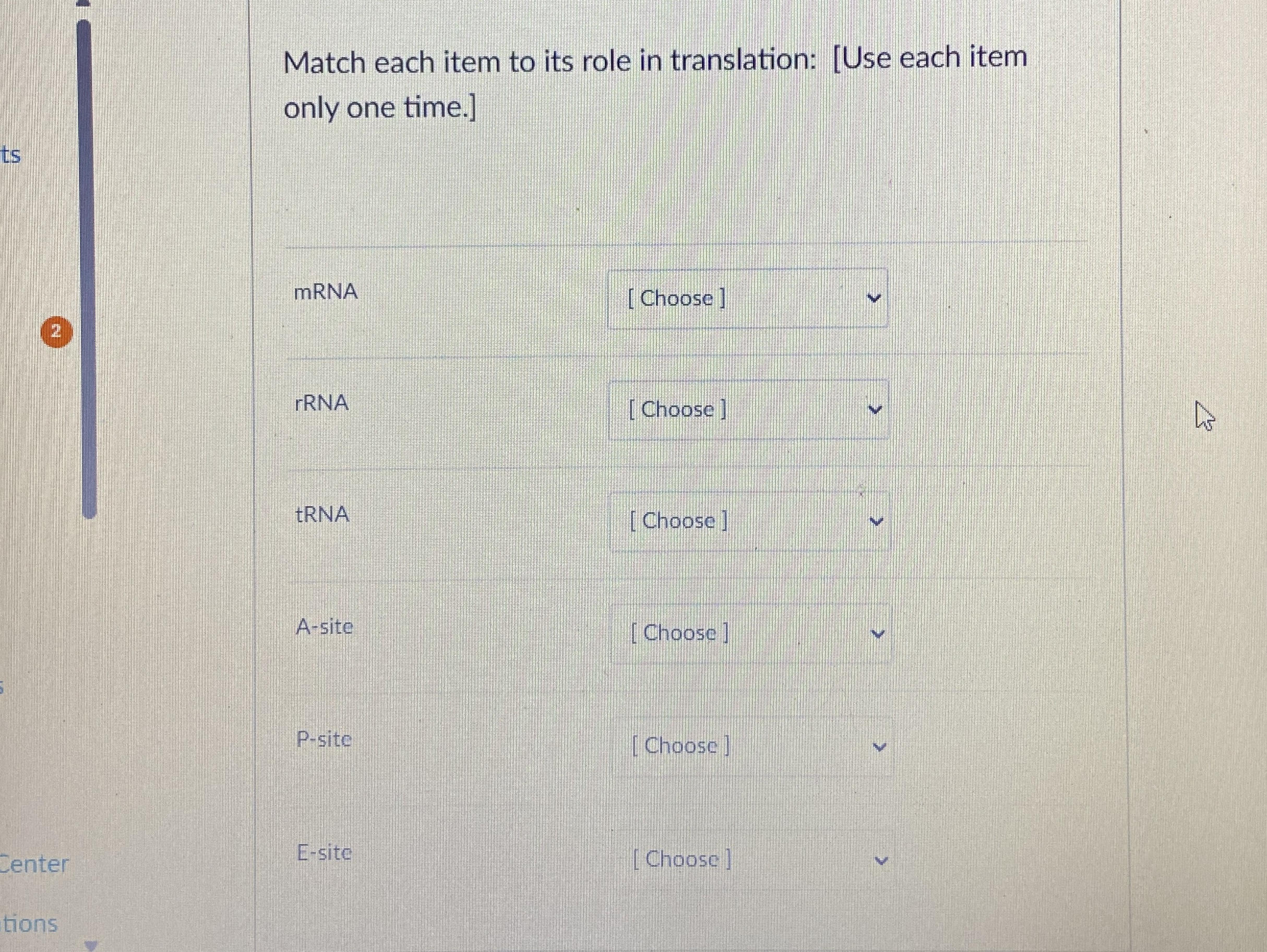 Solved Match each item to its role in translation: [Use each | Chegg.com