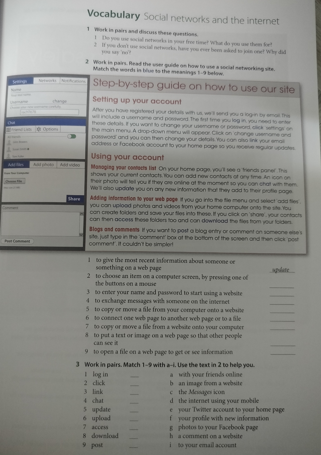Solved Vocabulary Social networks and the internet1 ﻿Work in | Chegg.com