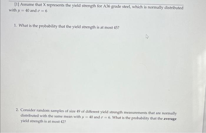 Solved [1] Assume that X represents the yield strength for | Chegg.com