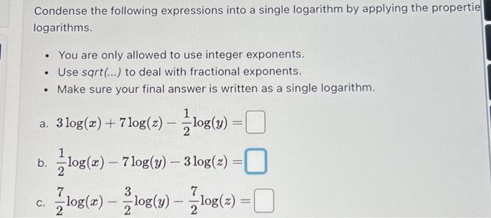 Solved Rewrite the following logarithms in expanded form by | Chegg.com
