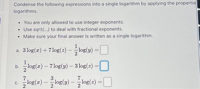 Solved Rewrite The Following Logarithms In Expanded Form By | Chegg.com