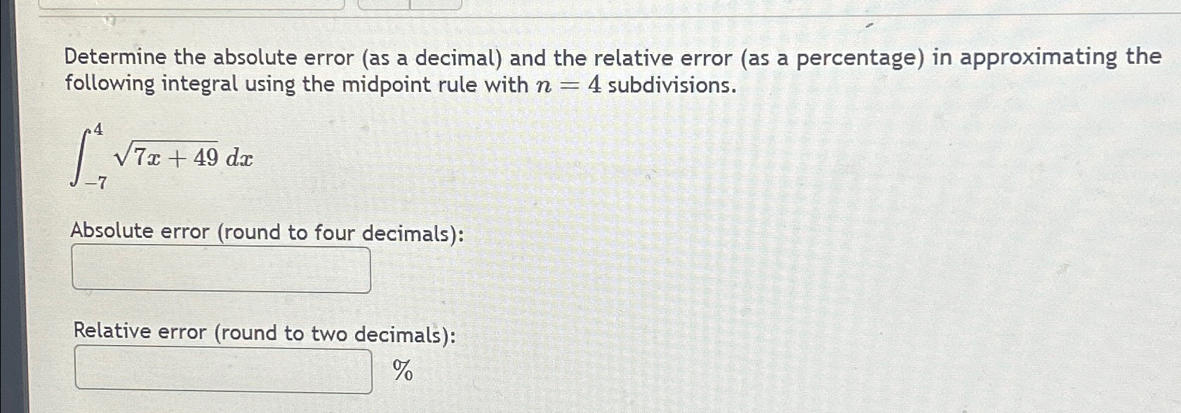Solved Determine the absolute error (as a decimal) ﻿and the | Chegg.com