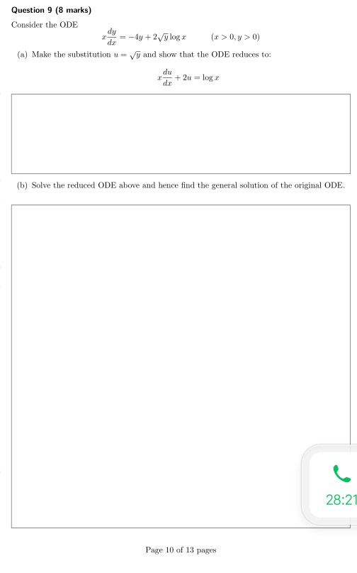 Solved Question 9 (8 marks) Consider the ODE dy = -4y+2 5log | Chegg.com