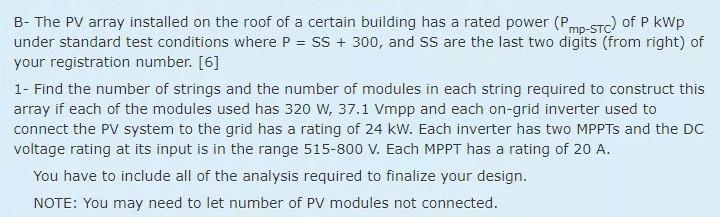 Solved B- The PV array installed on the roof of a certain | Chegg.com