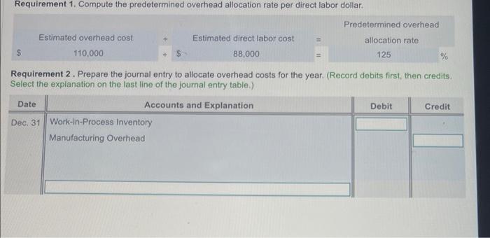 Solved Requirement 2. Prepare the journal entry to allocate 