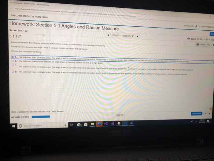 Solved FALL 2019 MATH 1327 CRN 11869 & 300 Homework: Section | Chegg.com