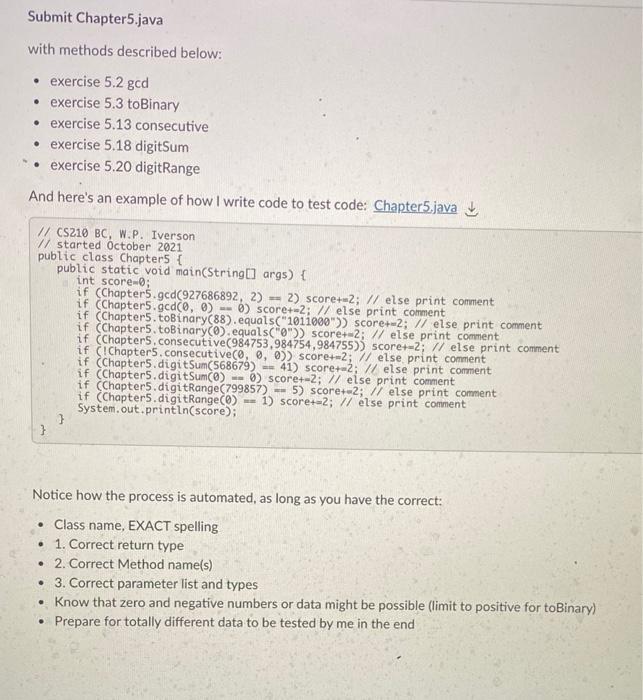 Solved Submit Chapter5.java with methods described below: • | Chegg.com