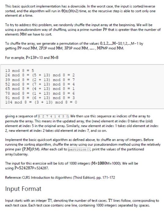 Solved Problem Statement Quicksort is one of the most | Chegg.com