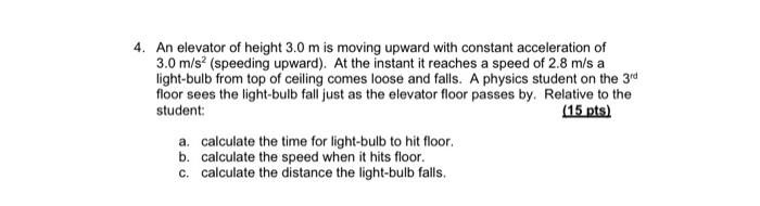 Solved 4. An Elevator Of Height 3.0 M Is Moving Upward With 