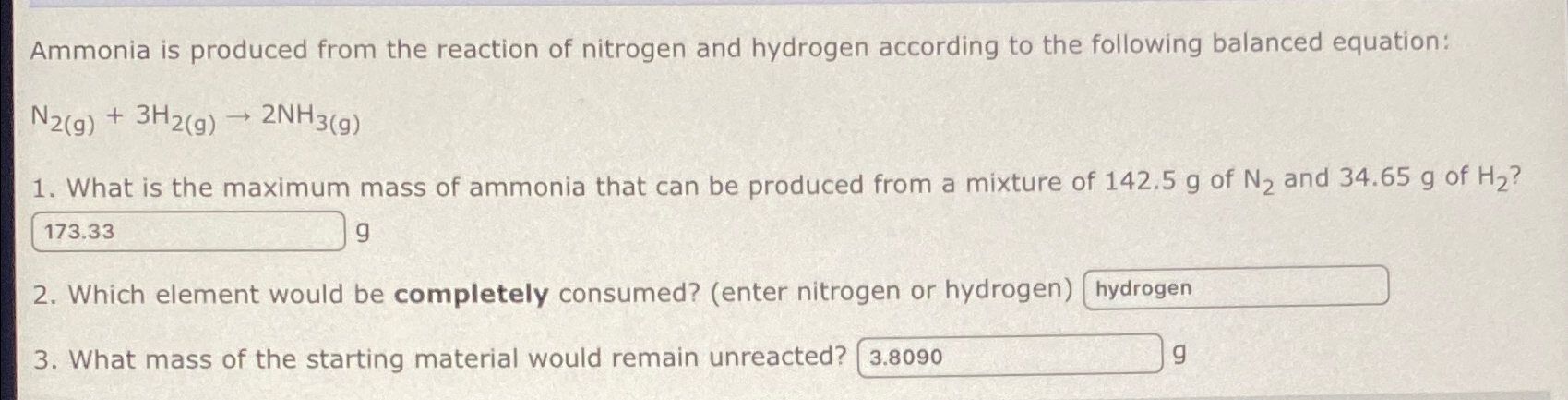 Solved Ammonia is produced from the reaction of nitrogen and | Chegg.com