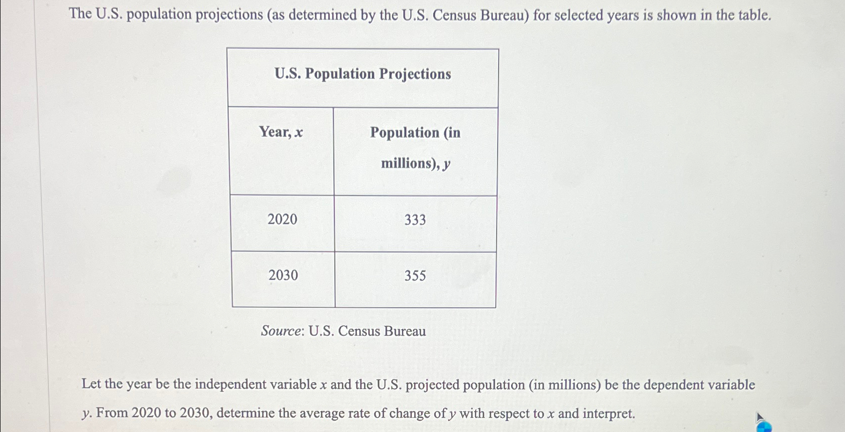 Solved The U.S. ﻿population projections (as determined by | Chegg.com