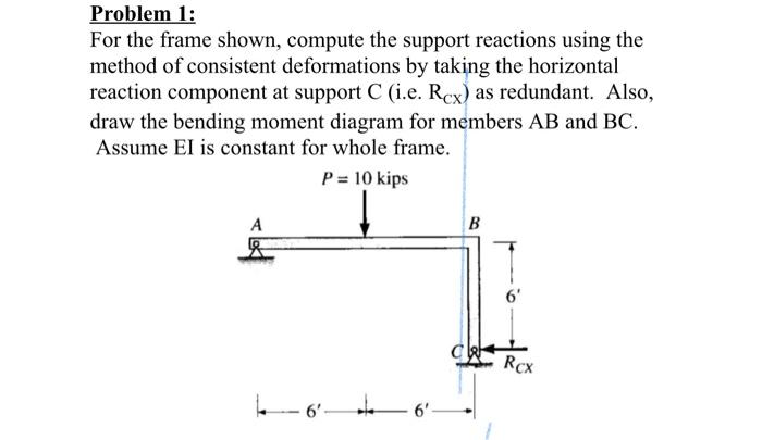 Solved Problem 1: For the frame shown, compute the support | Chegg.com
