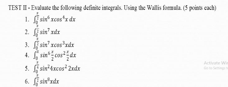 Solved 1 TEST II - Evaluate the following definite | Chegg.com