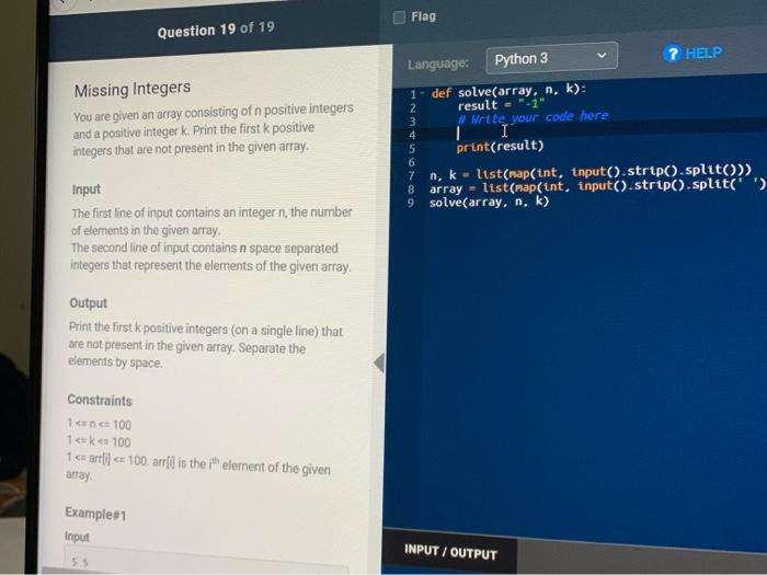Solved Flag Question 19 of 19 Python 3 v ? HELP Language: | Chegg.com