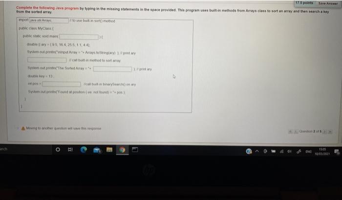 Solved 17.5 points Complete the following Java program by | Chegg.com