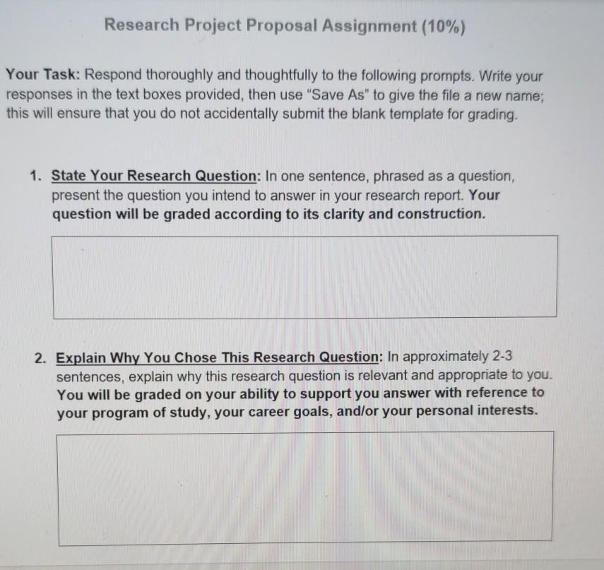 Solved Research Project Proposal Assignment (10%) Your Task: | Chegg.com