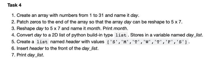 Solved Task 4 1. Create An Array With Numbers From 1 To 31 | Chegg.com