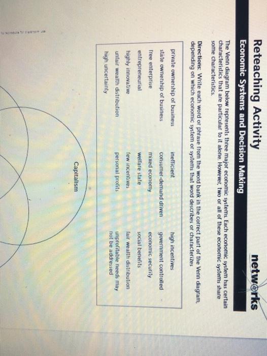 Solved Reteaching Activity networks Economic Systems and | Chegg.com