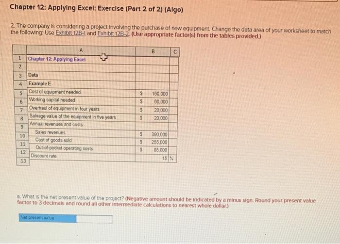 Solved Chapter 12: Applying Excel: Exercise (Part 2 Of 2) | Chegg.com