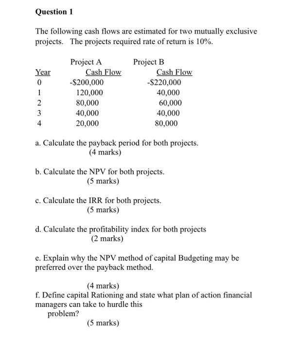 Solved Question 1 The following cash flows are estimated for | Chegg.com