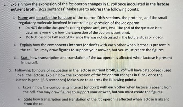 Solved . . c. Explain how the expression of the lac operon | Chegg.com