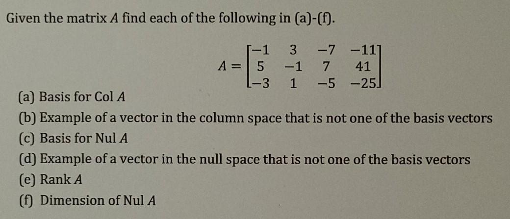 Solved Given the matrix A find each of the following in | Chegg.com