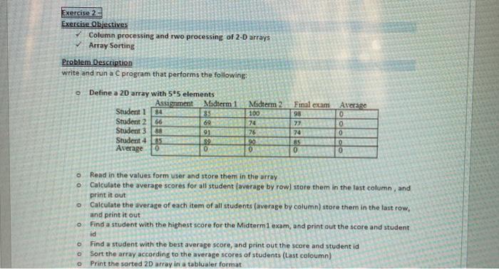 Solved Exercise 2 Exercise Objectives Column processing and | Chegg.com