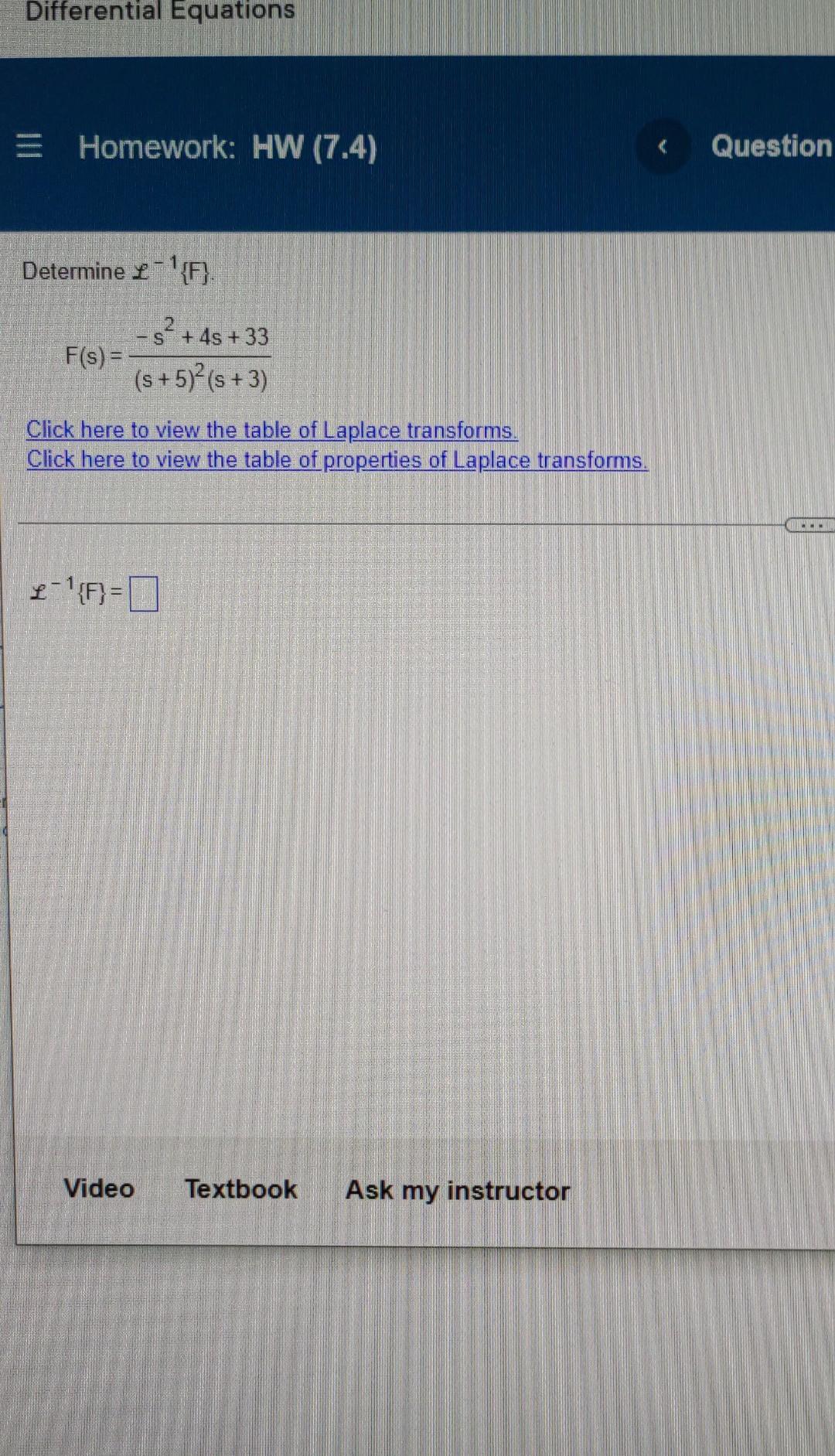 Solved Differential Equations = Homework: HW (7.4) Question | Chegg.com