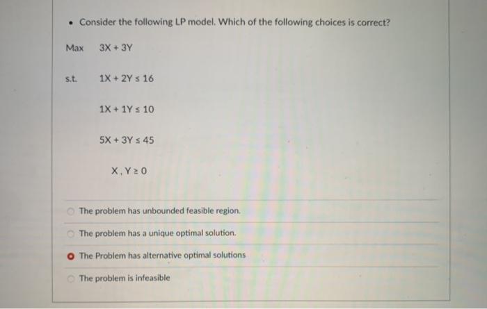 Solved . Consider the following LP model. Which of the | Chegg.com