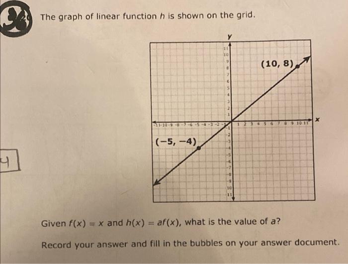 the graph of linear function h is shown on the grid