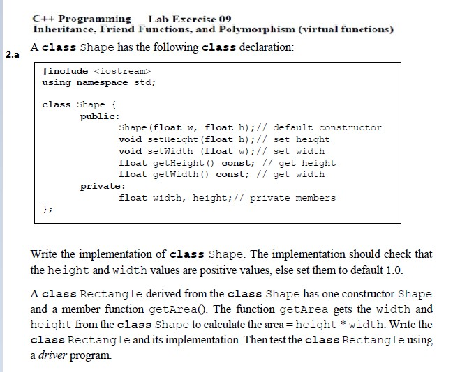 Solved C Programming Lab Exercise 09 Inheritance Friend Chegg Com