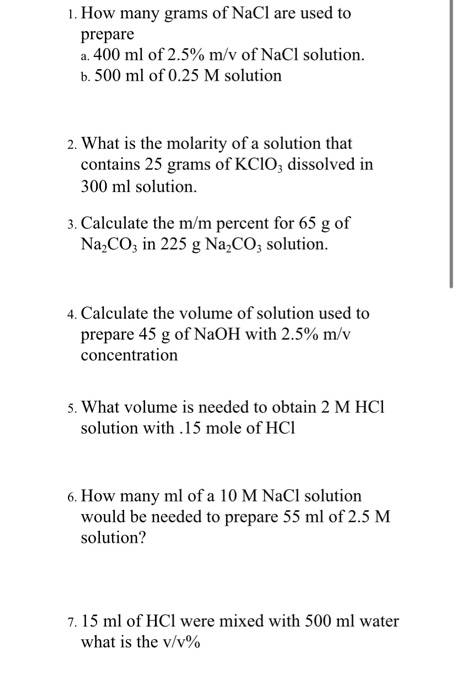 Solved 1 How Many Grams Of Nacl Are Used To Prepare A 400 1818