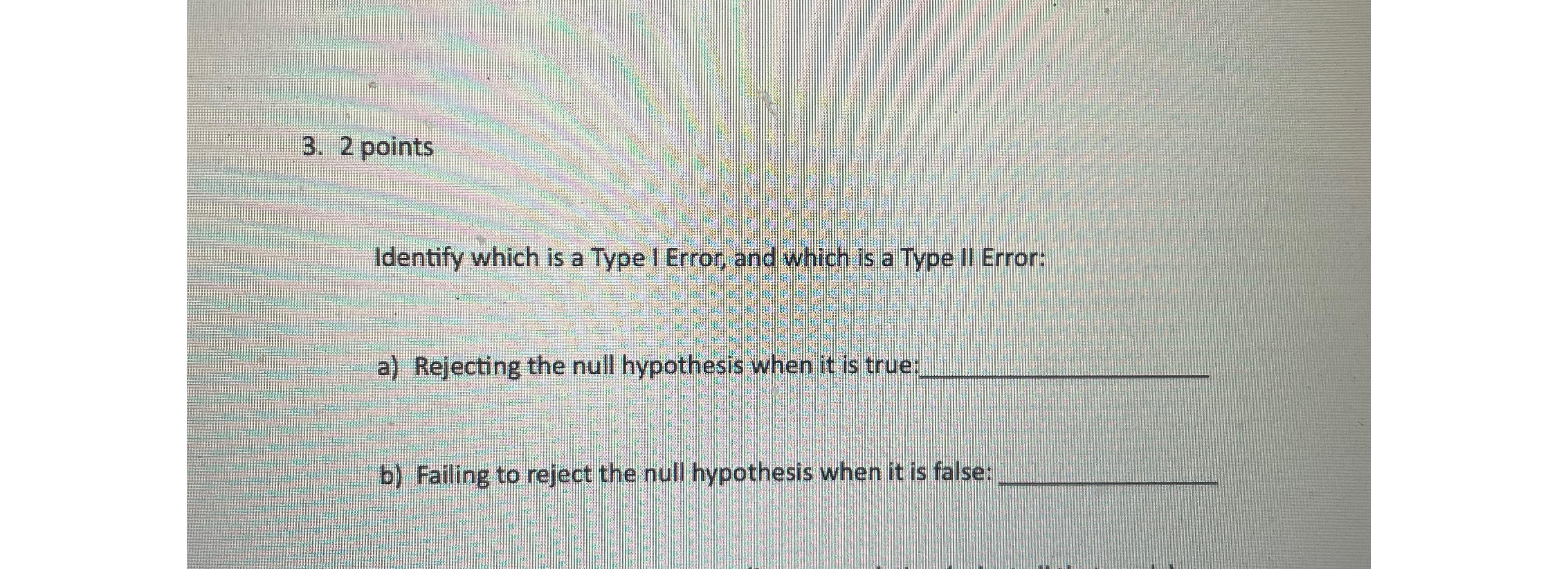 type 1 and 2 errors for null hypothesis