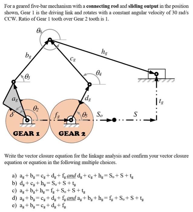 Solved For a geared five-bar mechanism with a connecting rod | Chegg.com