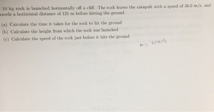 Solved 10 kg rock is launched horizontally off a cliff. The | Chegg.com