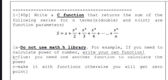 Solved 1-[40p] Write a c function that returns the sum of | Chegg.com