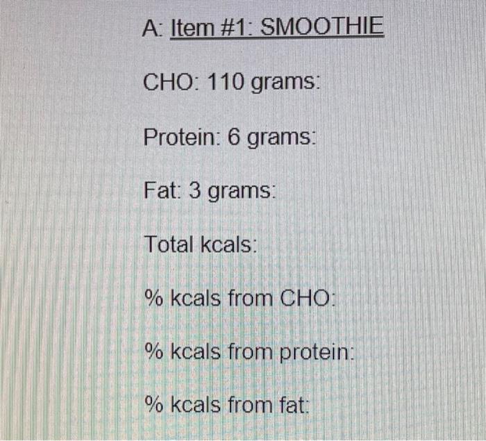 Solved Name 1. Calculate the of kcals and percentage of