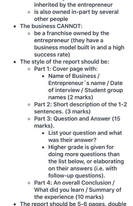 Interview an Entrepreneur - Group or Individual | Chegg.com