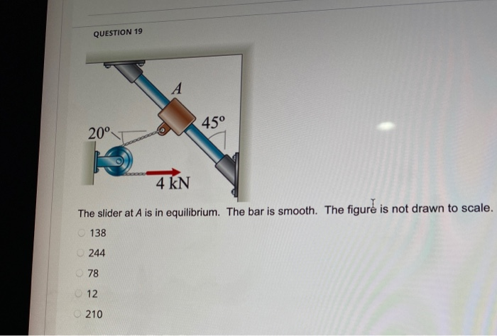 Solved QUESTION 19 А 45° 20° 4 kN The slider at A is in | Chegg.com